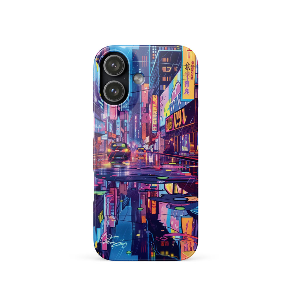 Cyber Rain electric rainy street artwork on a slim snap iPhone case — gallery view 01