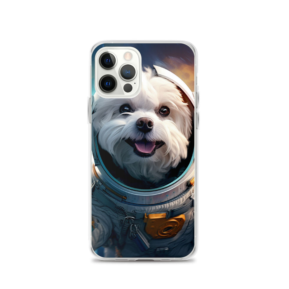 Cosmo Pup cosmic dog clear iPhone case โ rear case view in bright lifestyle scene