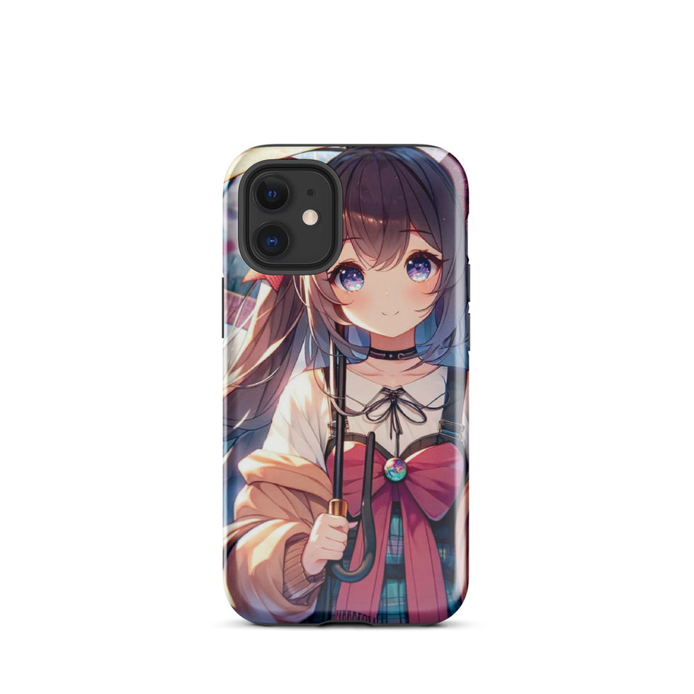 Rainy Day Elegance iPhone tough case, rear artwork of an anime girl beneath an umbrella.