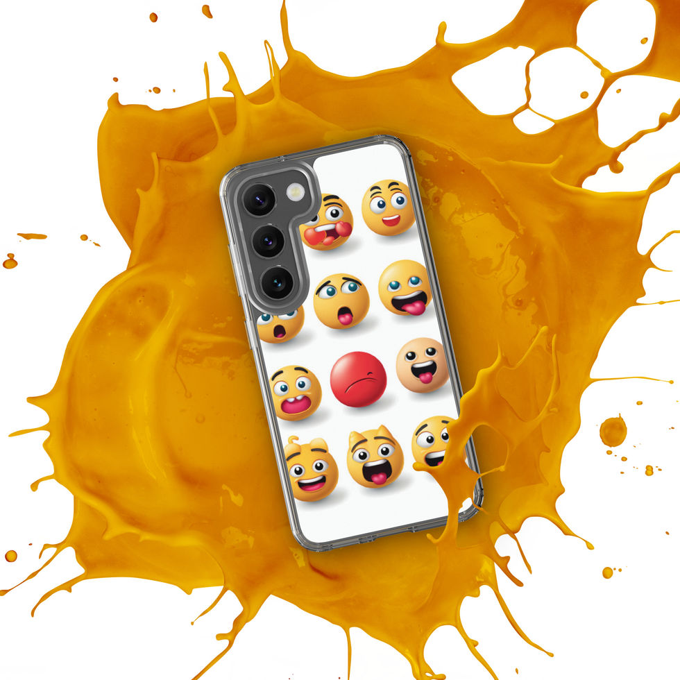 "Emoji Madness" Clear Case for SamsungĀ® showing varied face icons, printed phone back