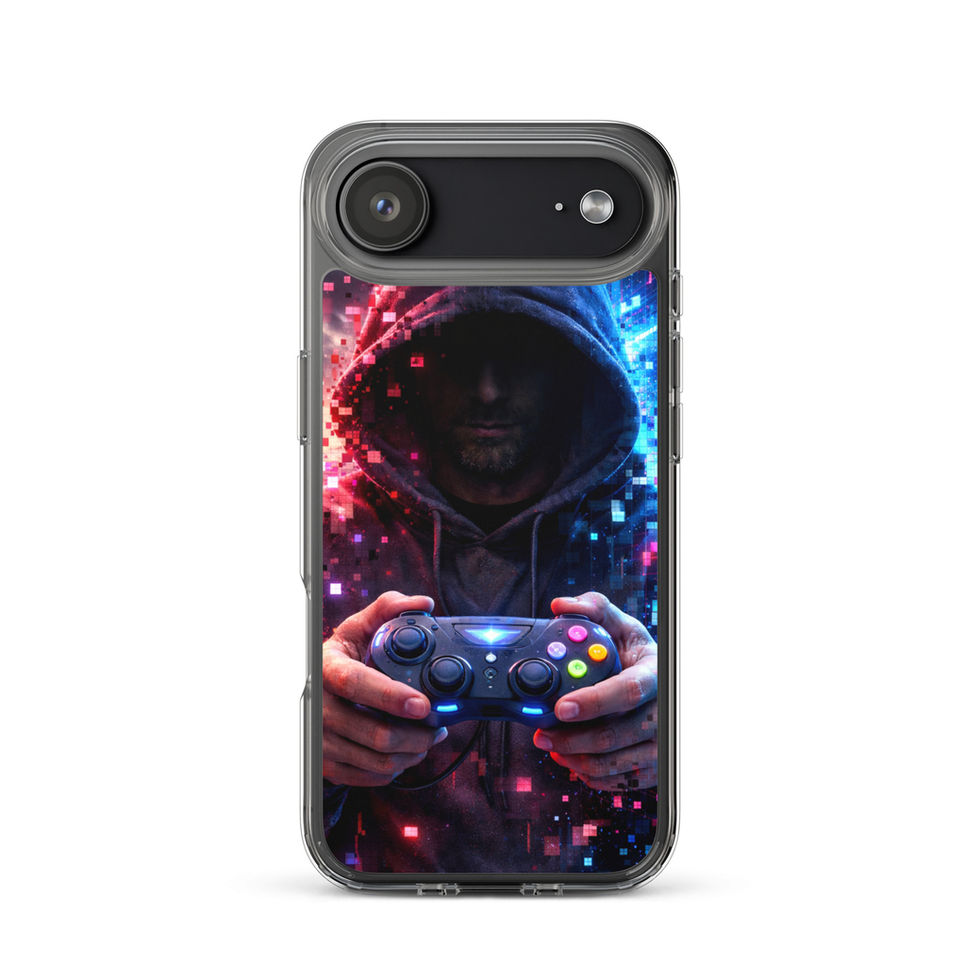 Digital Dominion Clear Case for iPhone 16 Pro Max, rear design view, cyber-city gaming art, gallery 48