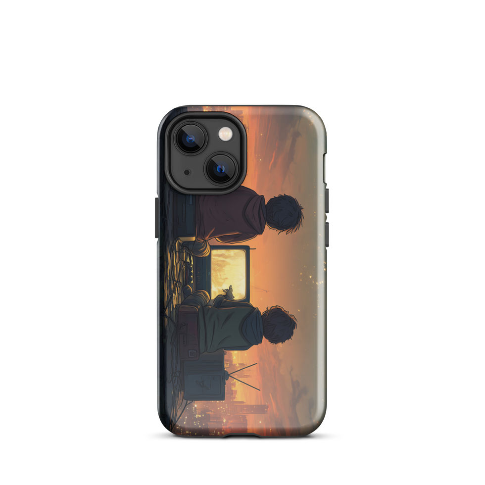 Rooftop Retro Nights neon rooftop gaming artwork on iPhone 13 tough phone case, side profile, gallery image 9