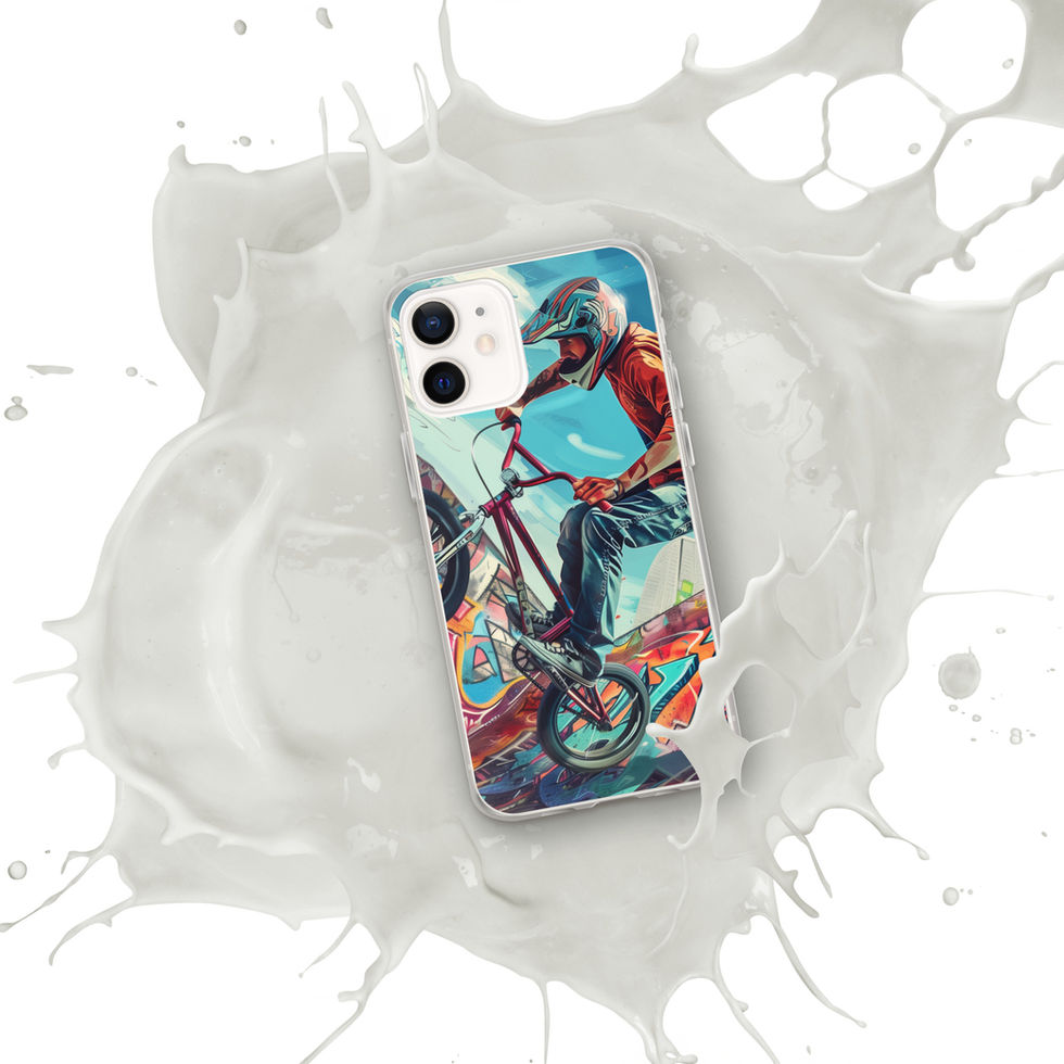 Urban Freestyle Clear case for iPhone 12, BMX rider and colourful graffiti, white paint splash background