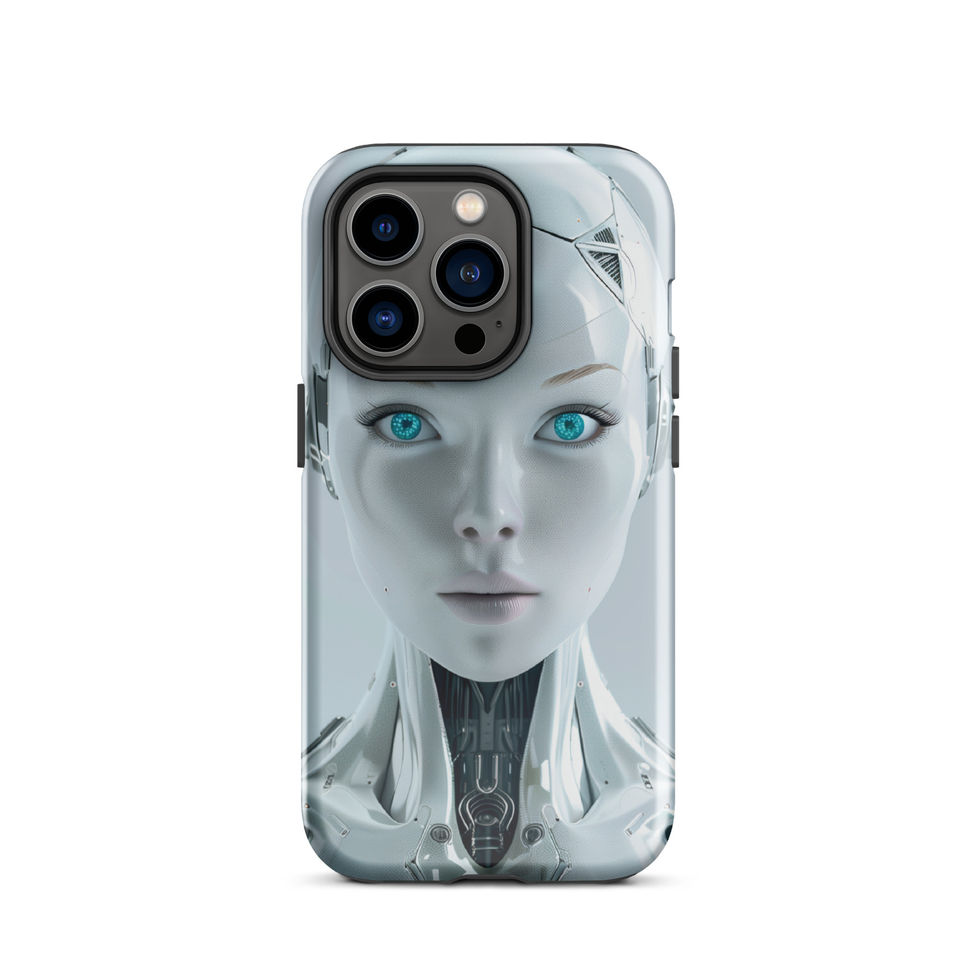 Nova Ascend cool mint robot portrait viewed on a iPhone case