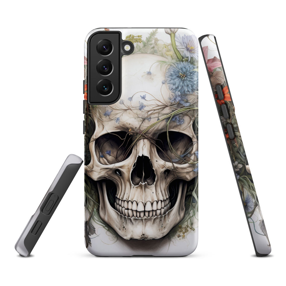 Botanical Requiem tough Samsung case showing pale skull and faint floral textures