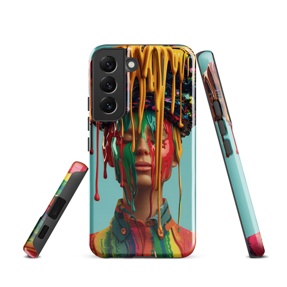 Drip Royale tough Samsung Galaxy case with vivid neon paint-drip portrait, rear view, preview 2