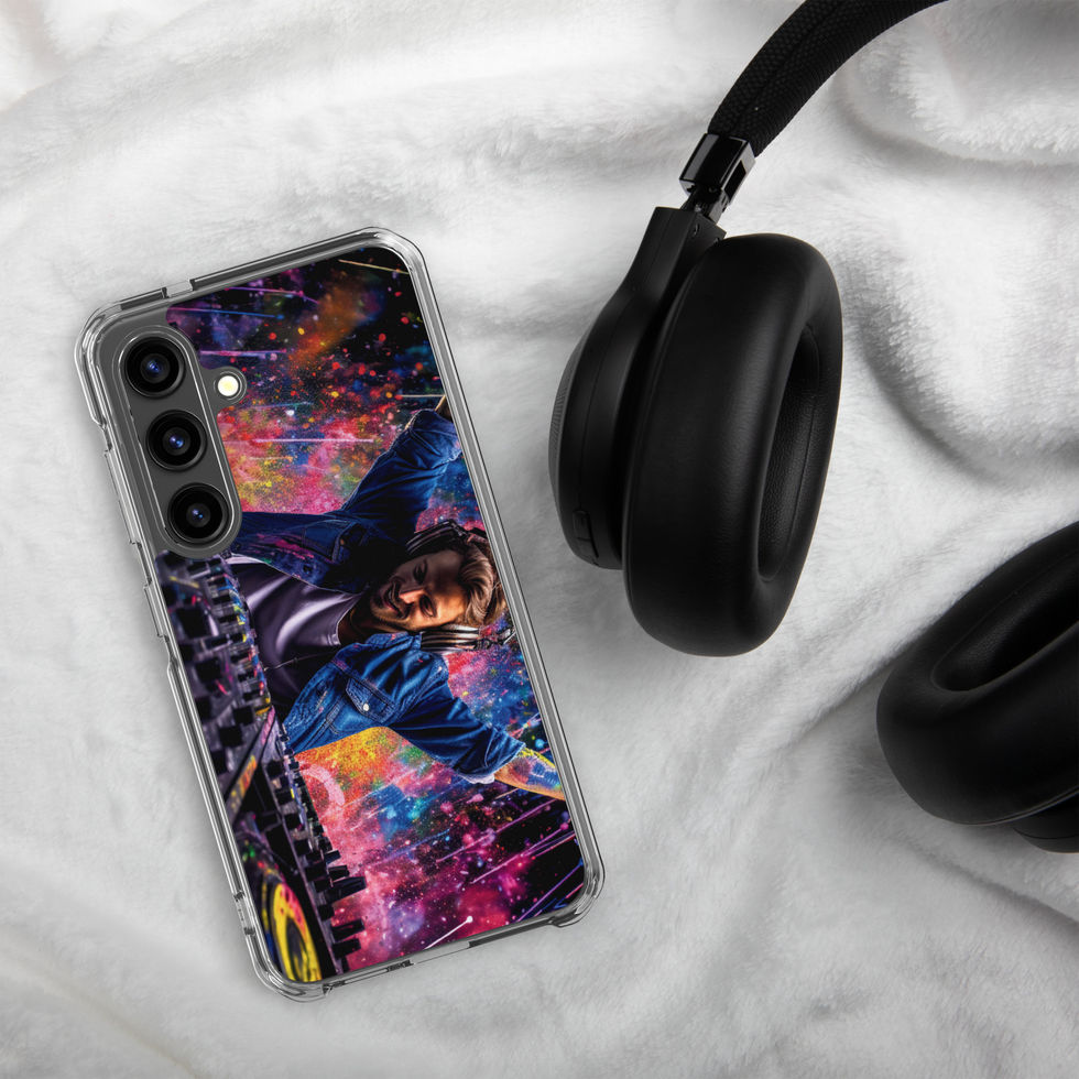 Rhythmic Energy clear Samsung case with pink, blue, and orange abstract forms, gallery image 50 of 50