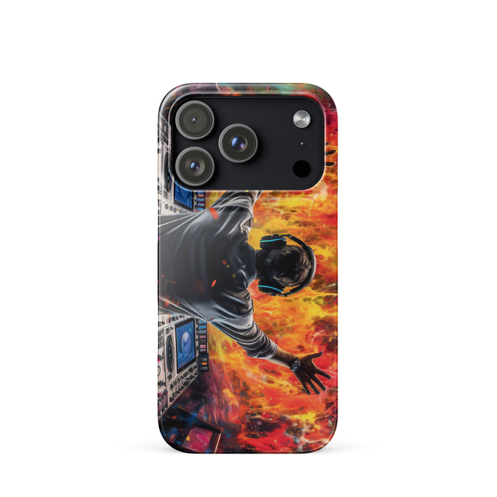 Neon Soundwave glowing music-wave artwork on a slim snap iPhone case for iPhone 17 Pro