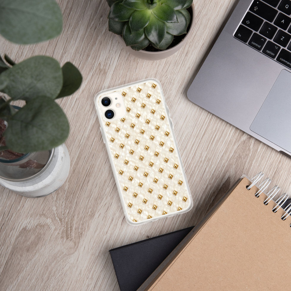 Champagne Pearl Diamonds clear case for iPhone 11, gold-look diamonds on pearl cream, alternate view 3