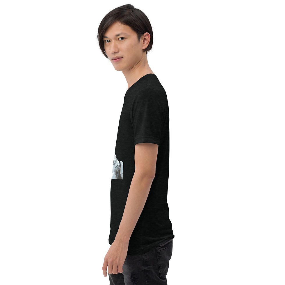 Cyber Sentinel Dark Visor: solid black triblend T-shirt showing left sleeve and side