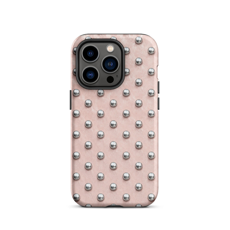 Blush Silver Dots tough case for iPhone 14 Pro, silver-look dots on blush pink