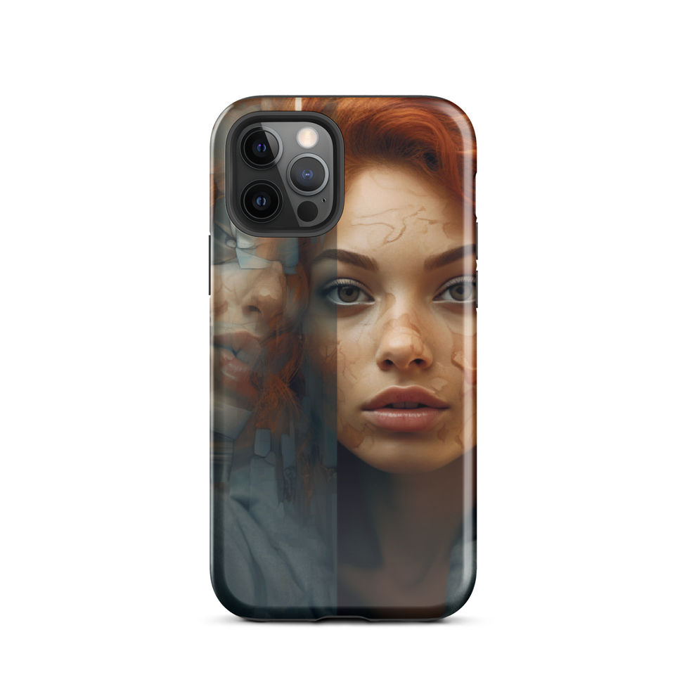 Twisted Reflection dual-layer iPhone tough case with dramatic portrait artwork, reinforced corner detail, image 7