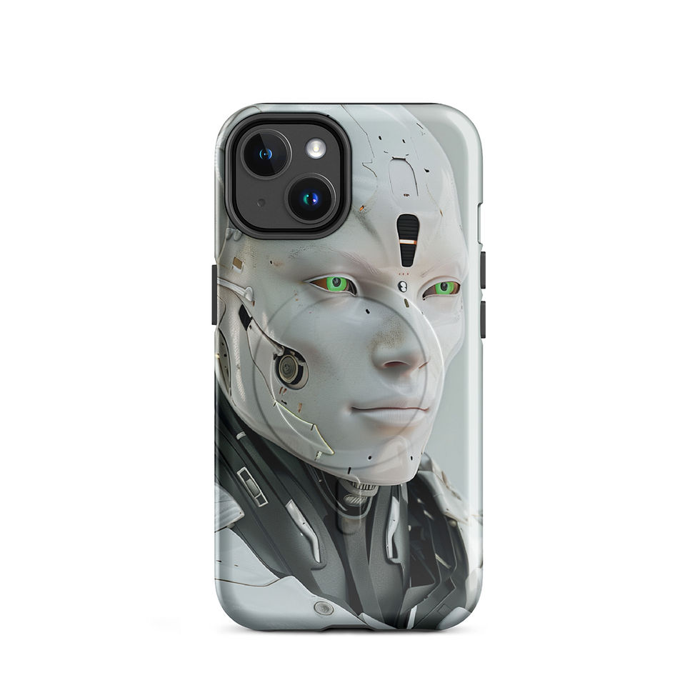 White robot profile art MagSafe tough case for iPhone 14 front view