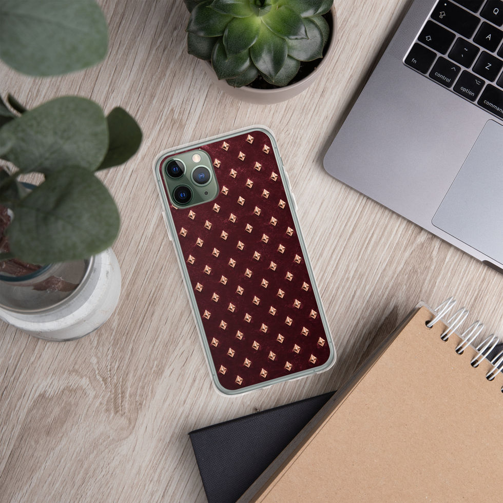 Rosé Velvet Diamonds clear case for iPhone 11 Pro, rose gold-look diamonds on burgundy, alternate view 3