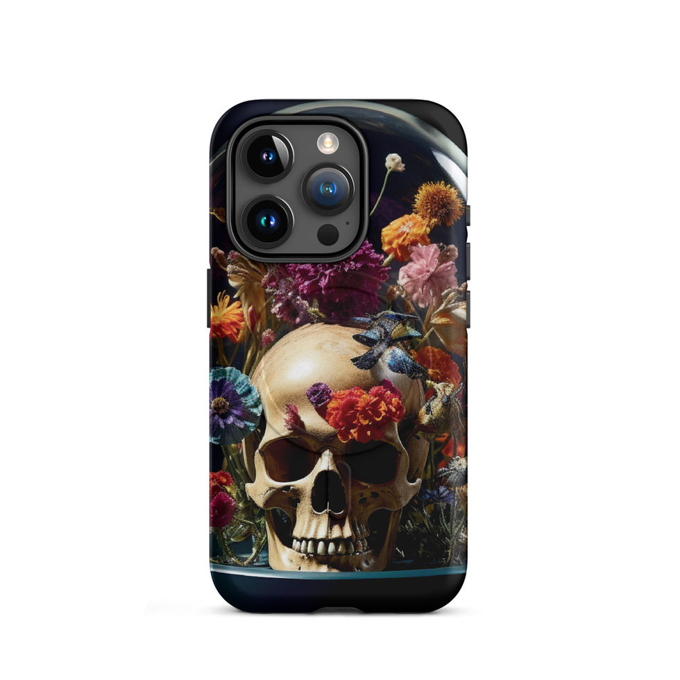 Bloom & Bones MagSafe iPhone case featuring warm gold leaves framing the skull