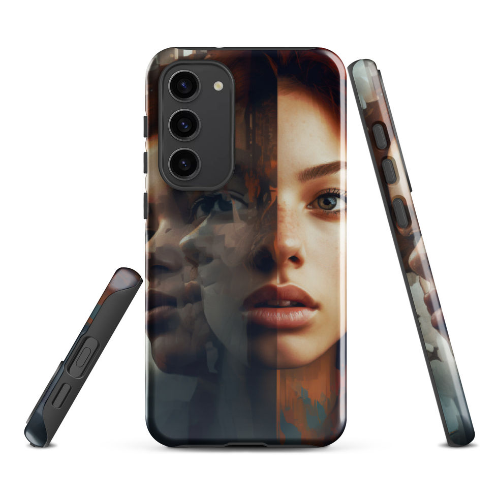 Fragmented Reality protective Samsung tough case with glowing shattered portrait art, dual-layer edge detail, image 6
