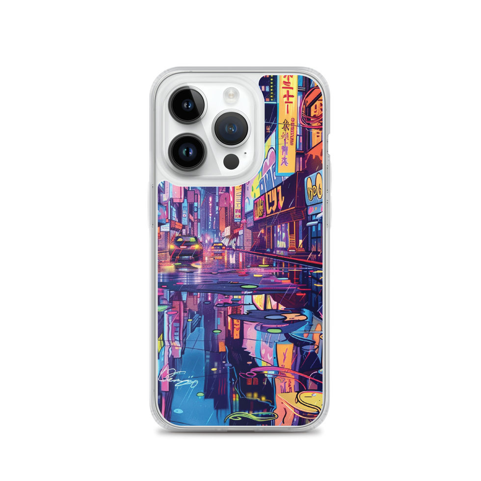 Cyber Rain glowing rainy city artwork on a transparent clear iPhone case โ gallery view 27