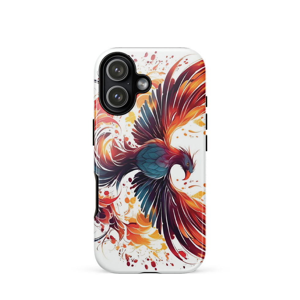 Reborn phoenix-mockup-01 showing Blazing Rebirth artwork on an iPhone tough phone case