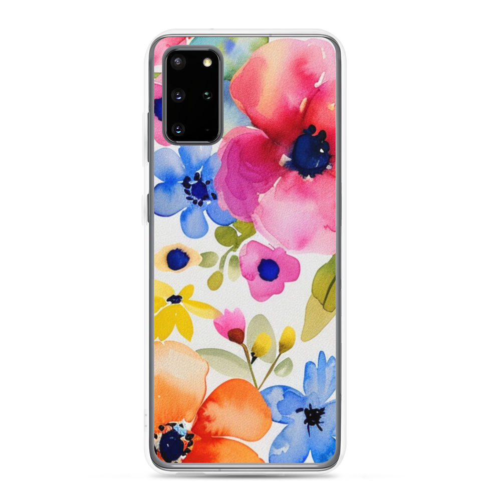 Wild Garden Waltz clear Samsung case with flowing pink and coral flowers — angled front view variation 2 of 34