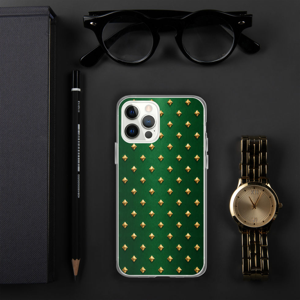 Emerald Gilt Diamonds clear case for iPhone 12 Pro, gold-look diamonds on emerald green
