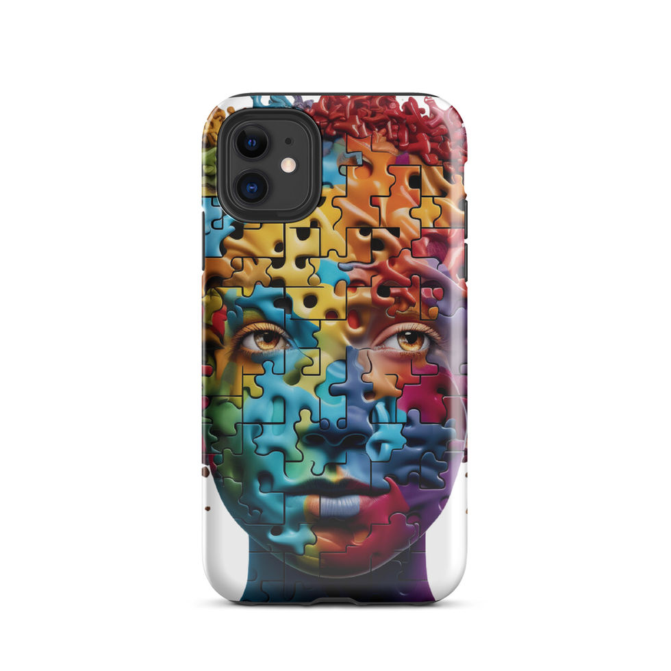 “Puzzle Mind” tough case for iPhone, angled front view, image 2