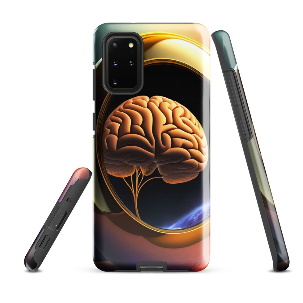 Golden Egg Brain Samsung Tough Case showcasing a surreal brain encased inside a luminous metallic egg