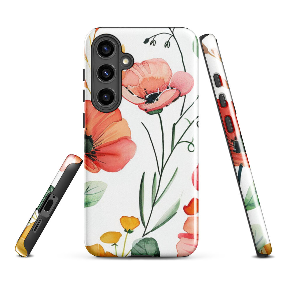 Wild Garden Waltz tough Samsung case with vivid pink and coral florals — floral pattern close-up variation 8 of 14