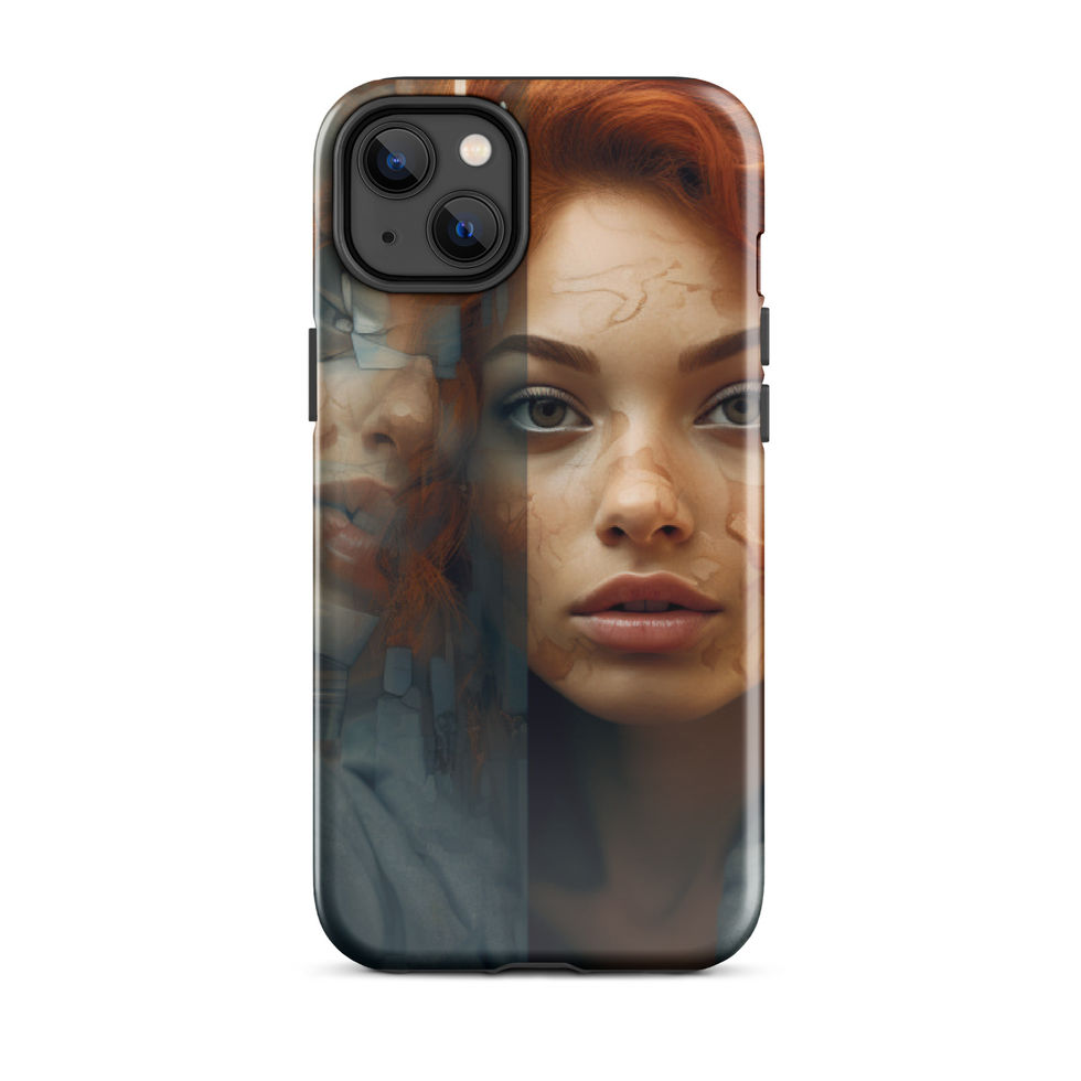 Twisted Reflection dual-layer iPhone tough case with dramatic portrait artwork, side profile, image 14