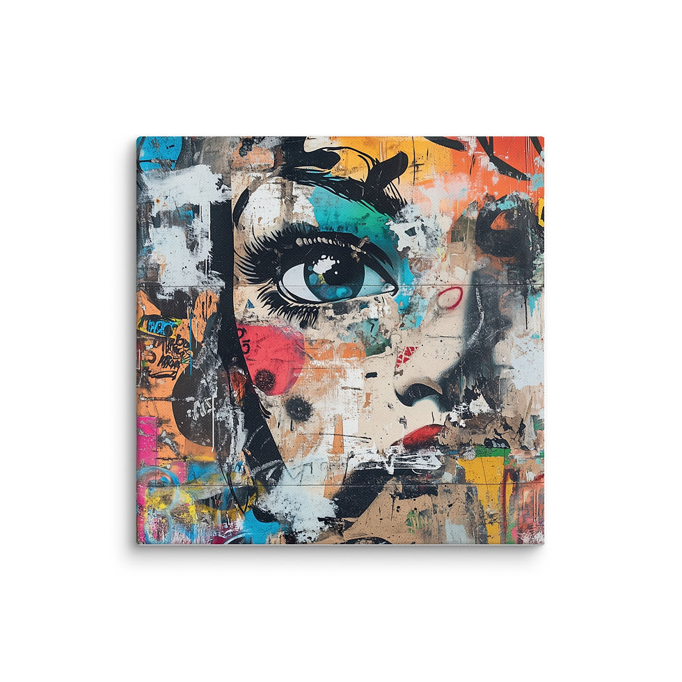 Urban Muse canvas print against a white background: turquoise paint above a black-outlined eye