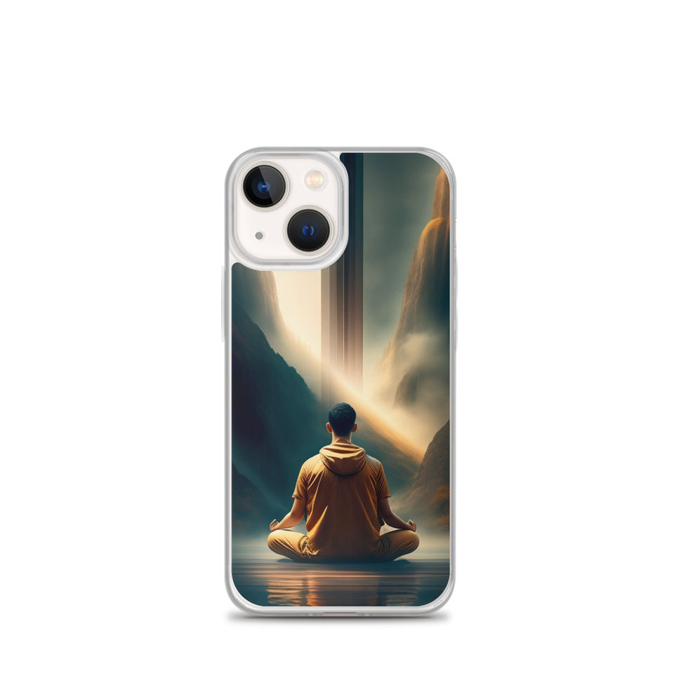 Zen Ascension iPhone clear case, showing green and gold meditation-inspired artwork.