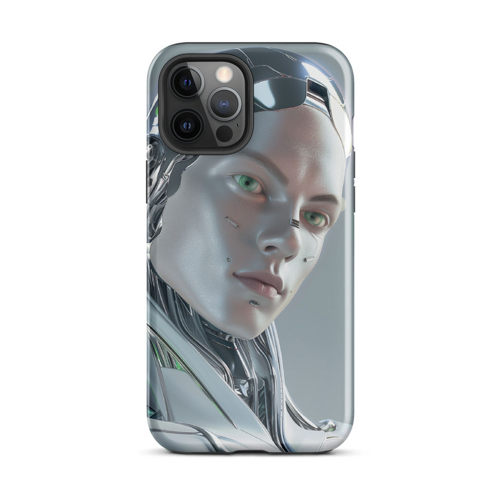 Cybernetic Elegance tough iPhone case with polished metallic face panels beside the camera opening