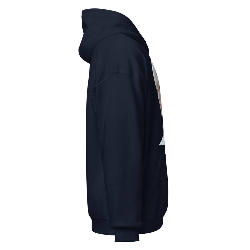 Ethereal Circuitry: navy blue unisex hoodie showing right sleeve and side
