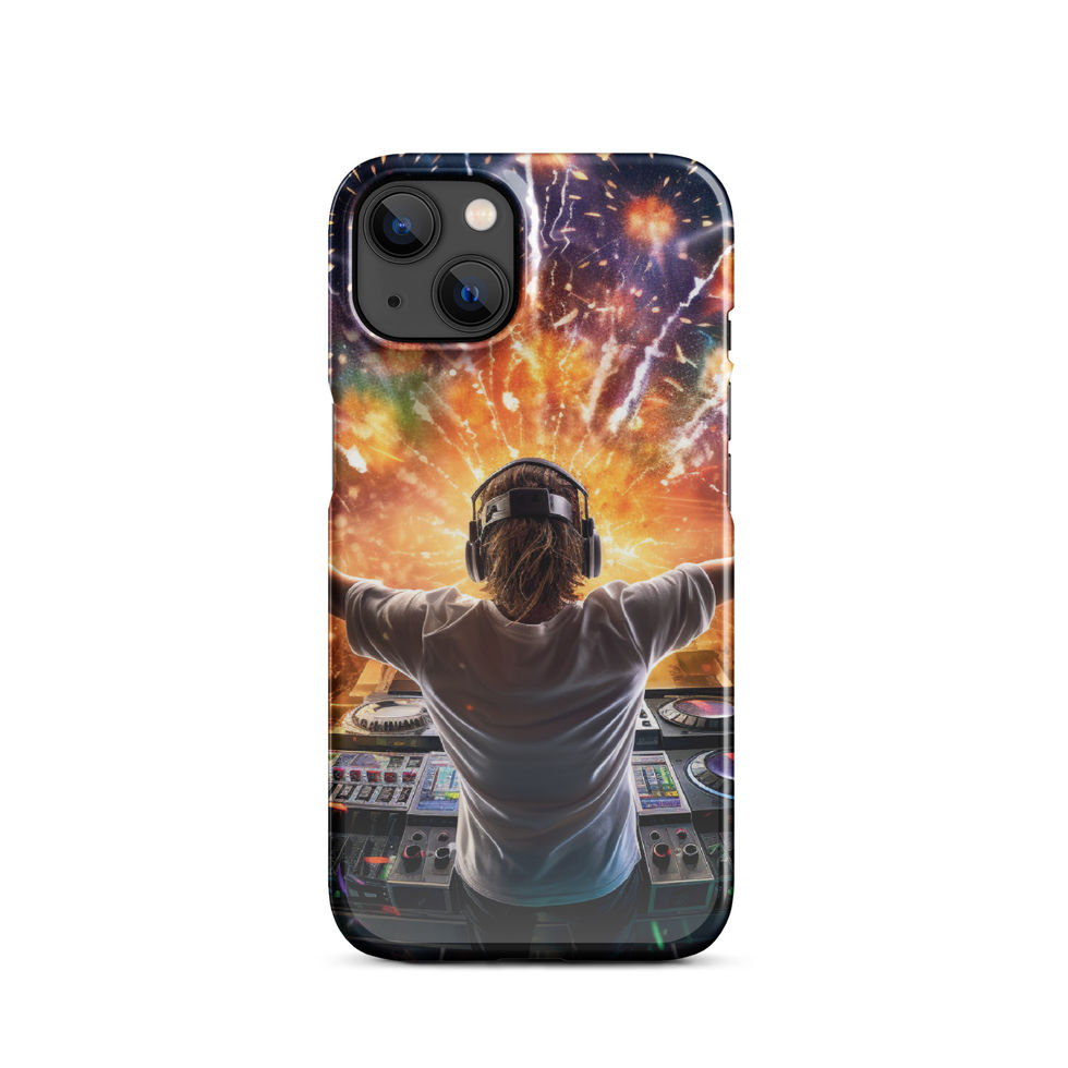 Neon DJ slim snap iPhone case with a DJ and glowing concert lights for iPhone 13 Pro