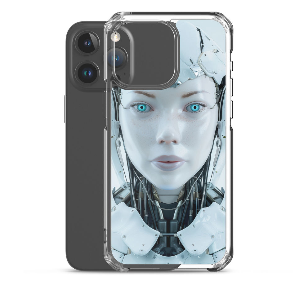 AI Celestia science-fiction portrait on a clear iPhone case – transparent-edge phone preview
