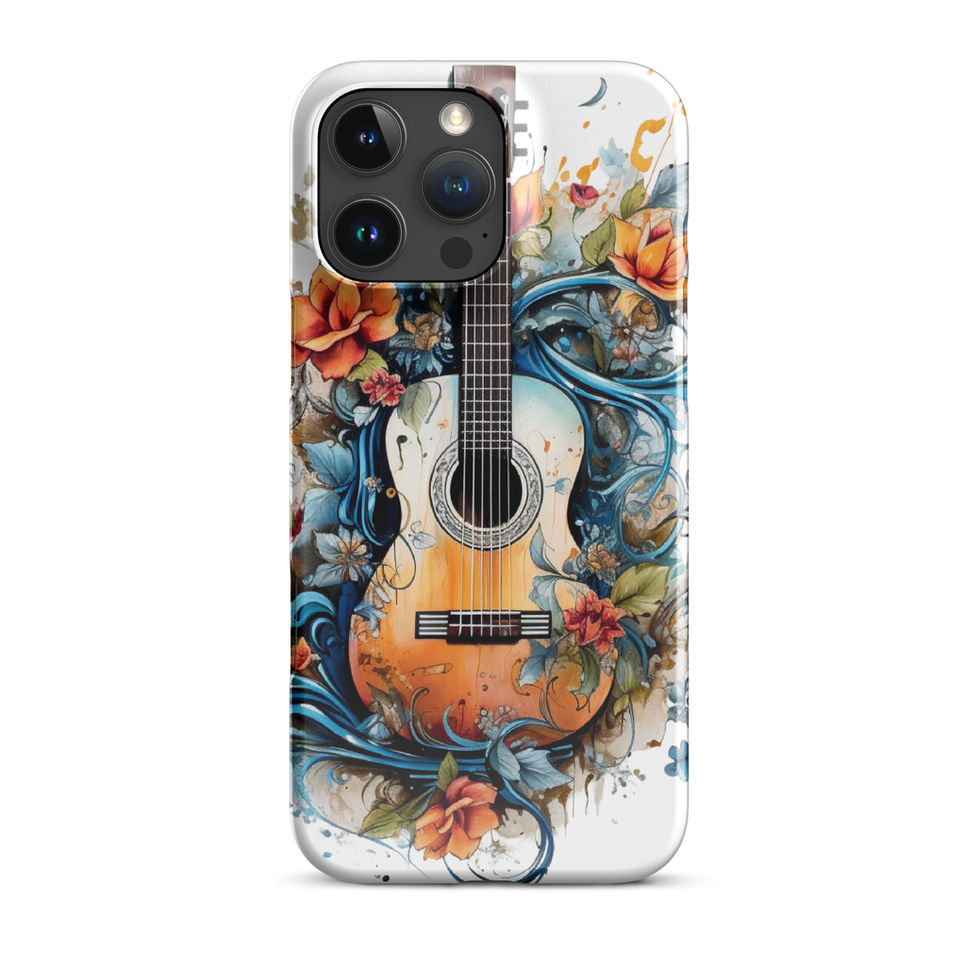 Nature’s Song slim iPhone Snap Case angled tabletop display, showing the floral music artwork, image 23.