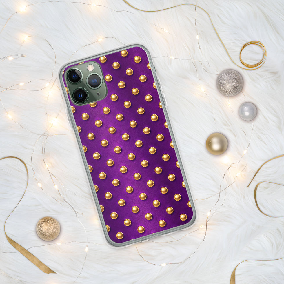 Plum Royale Dots clear case for iPhone 11 Pro, gold-look dots on plum purple