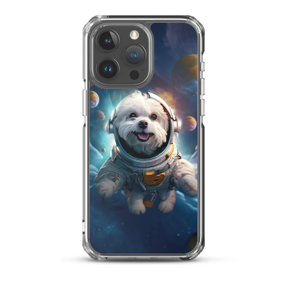 Galactic Voyager cosmic dog iPhone clear case — camera cutout detail 34