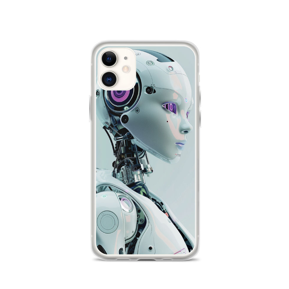 Metallic teal robot portrait clear case for iPhone