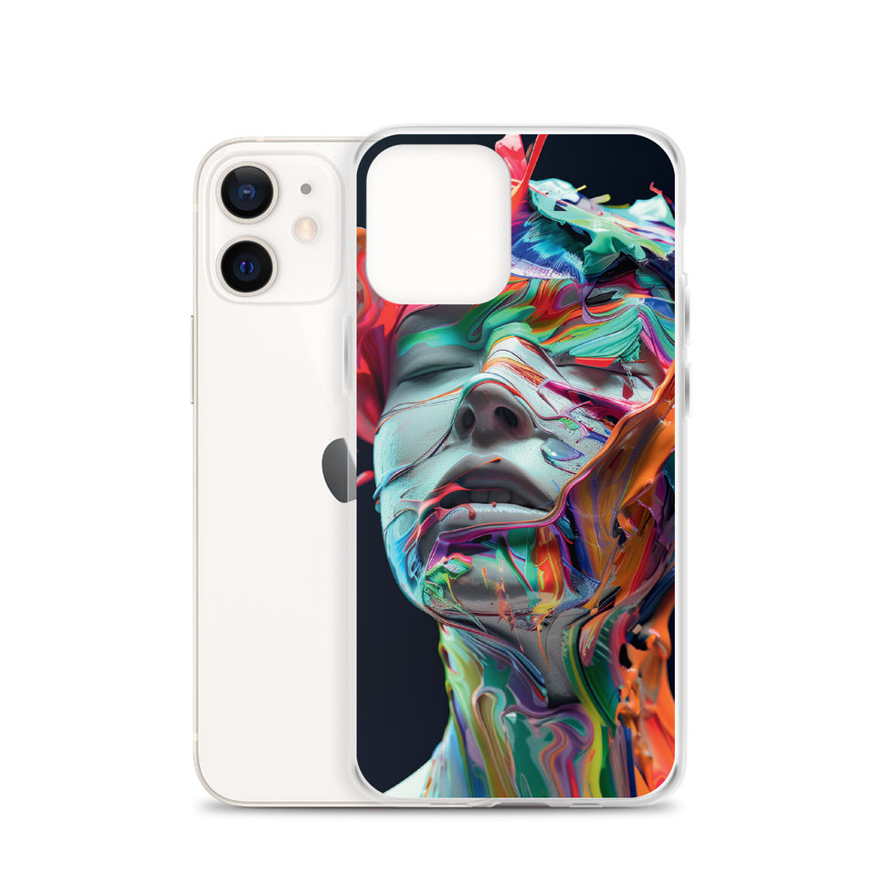 Eruption of Colour clear iPhone case with explosive surreal portrait artwork, artwork close-up, image 15