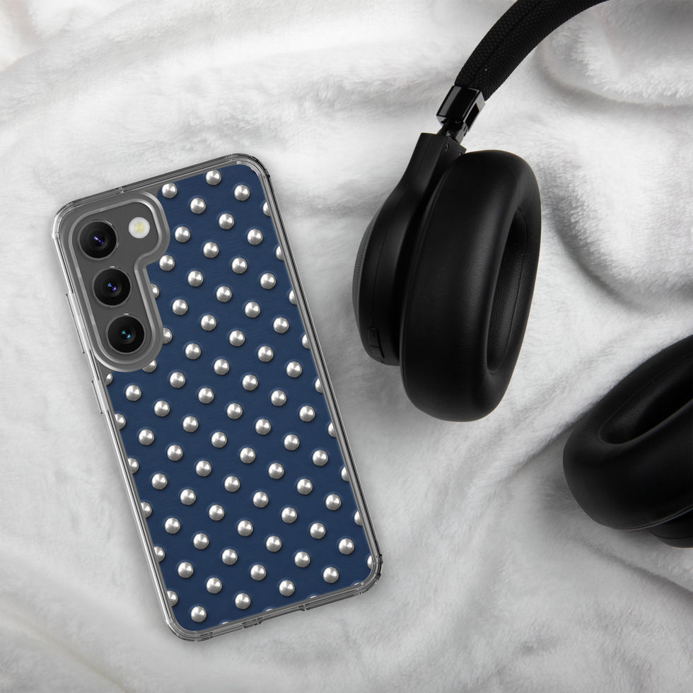Midnight Silver Dots clear case for Samsung Galaxy S23, silver-look dots on navy blue, alternate view 2