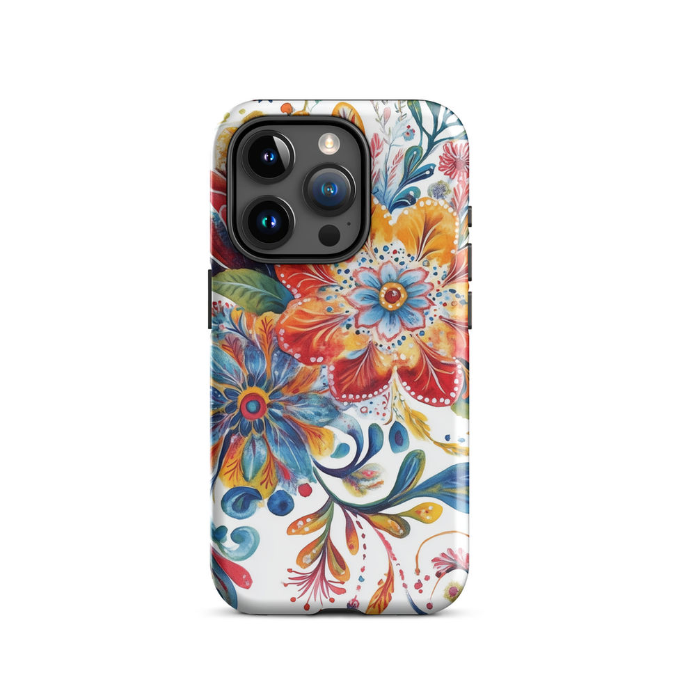 Festival Bloom tough case for iPhone 15 Pro Max, protective back view with vivid floral artwork