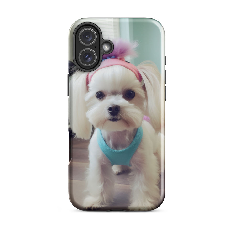 Fit Pup athletic dog iPhone tough case — left-angle profile in bright lifestyle scene