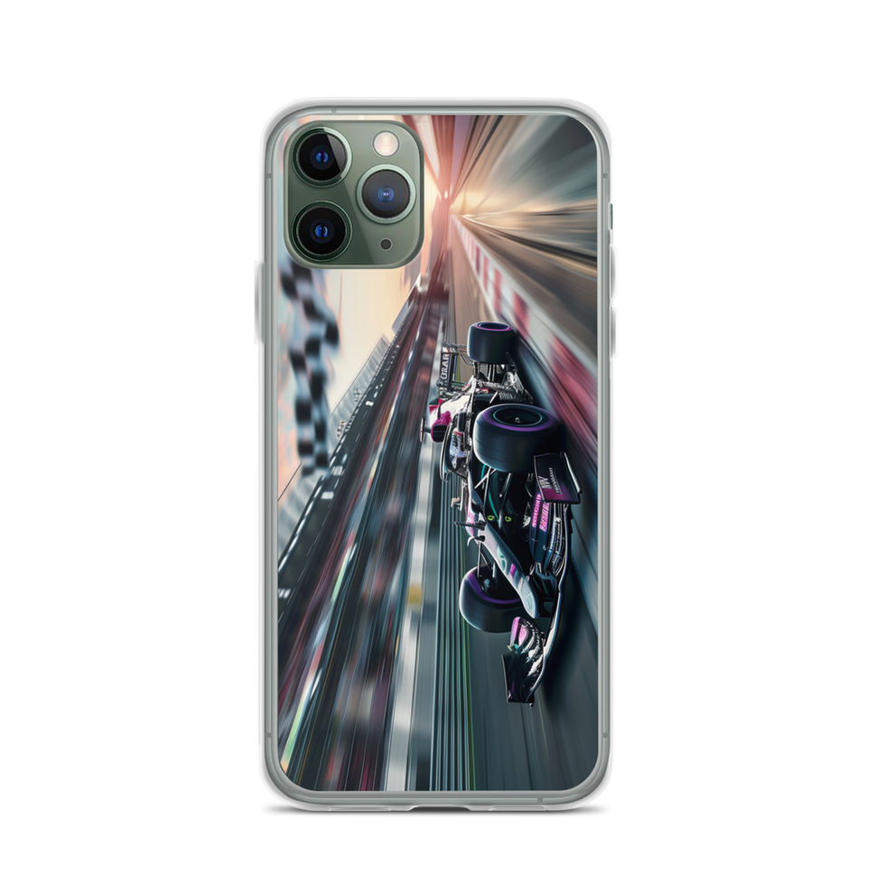 Midnight Velocity Clear case for iPhone 11 Pro, race car and night lights, rear view on white