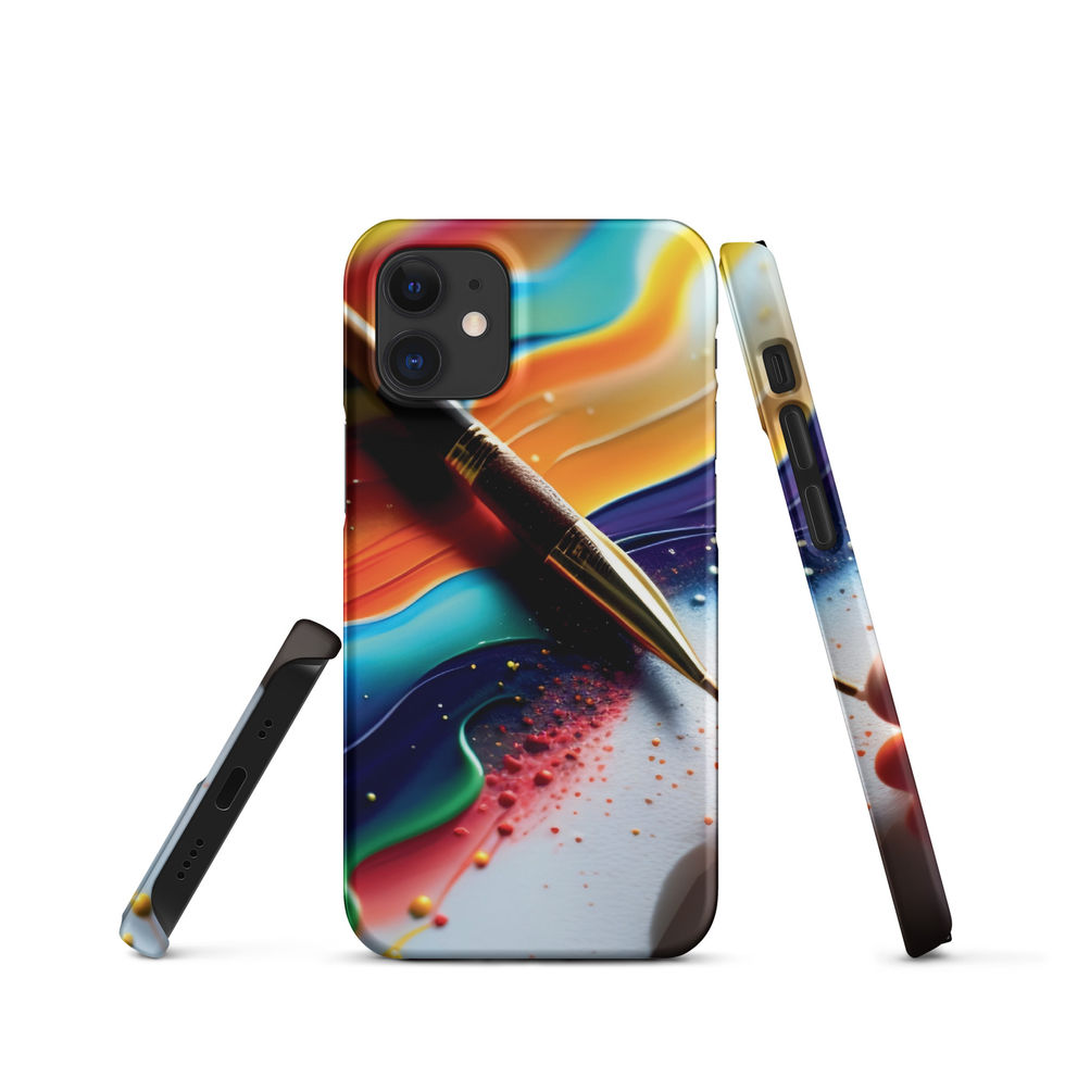Slim iPhone snap case on white with orange and teal waves at the top across its back.