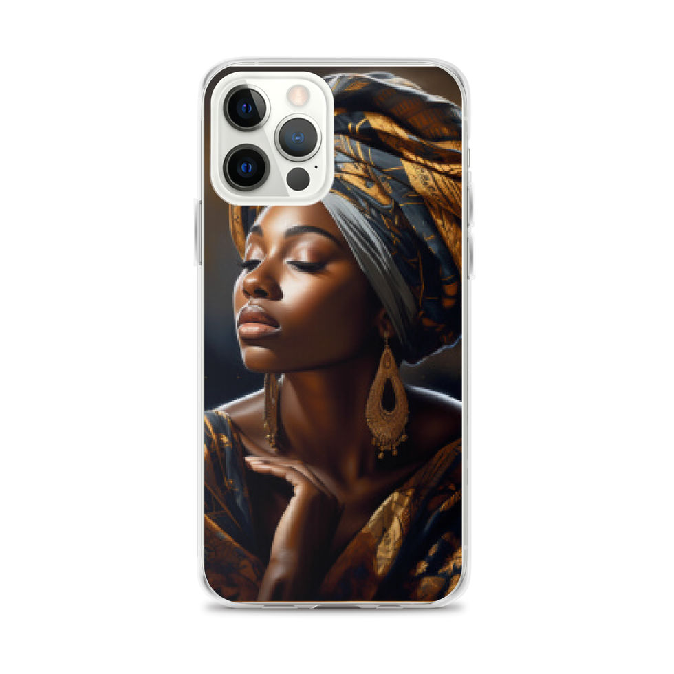 Sleek protection carries African-inspired beauty rendered in rich gold across a transparent fitted cover