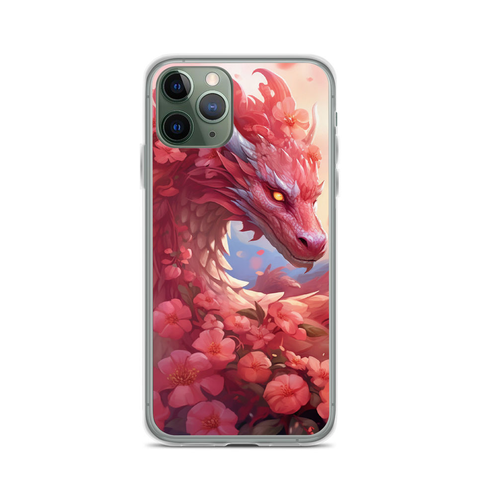 Scarlet Bloom red floral dragon clear iPhone case gallery view 3