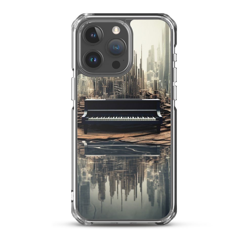 Urban Sonata clear iPhone case in a headphone lifestyle scene, angled view showing the clear edges, image 34.