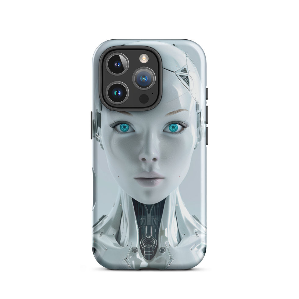 Protective iPhone case with a serene futuristic robot portrait