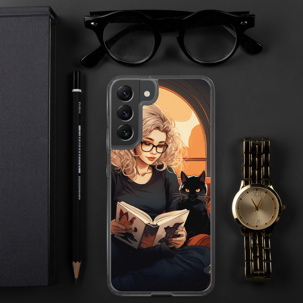 Literary Haven clear Samsung case with storybook-inspired portrait