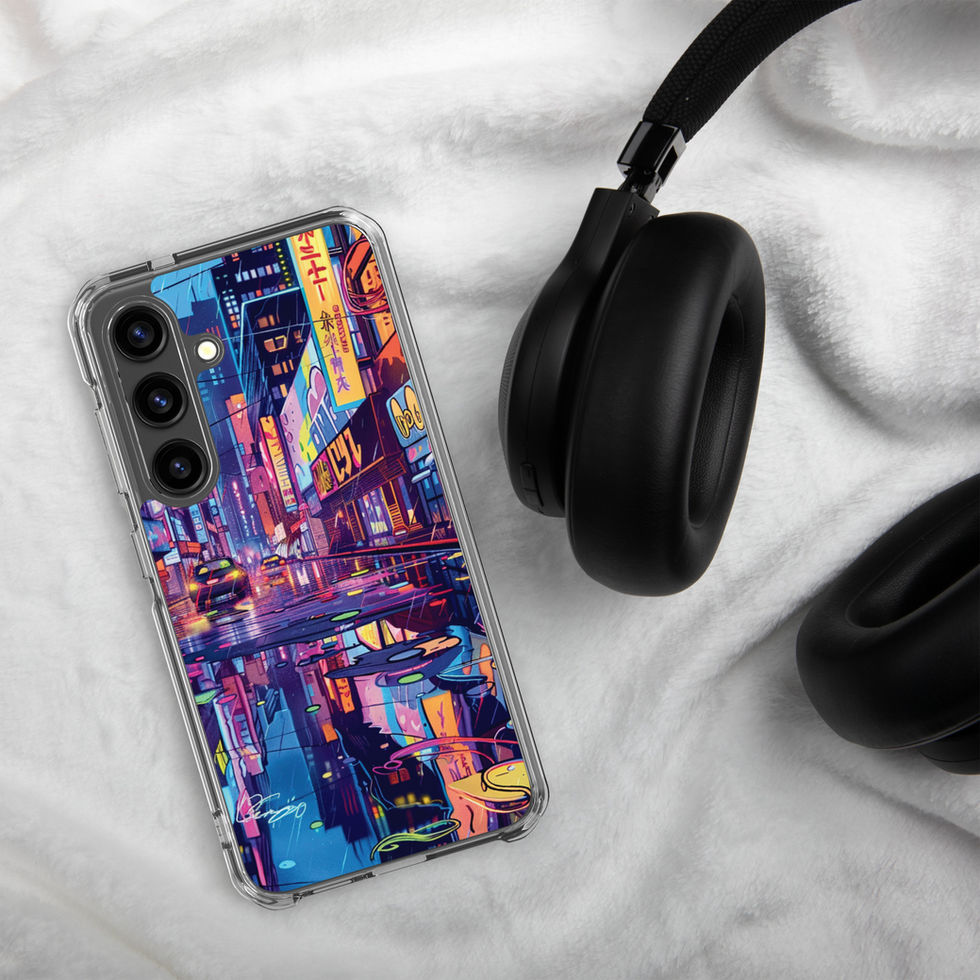 Cyber Rain luminous wet street artwork on a transparent clear Samsung case โ gallery view 48